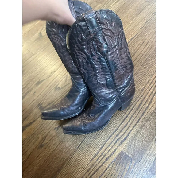 CORRAL BROWN & BRONZE METALLIC LEATHER SNIP TOE COWGIRL BOOTS R2425 WOMENS 7.5M - Picture 1 of 12